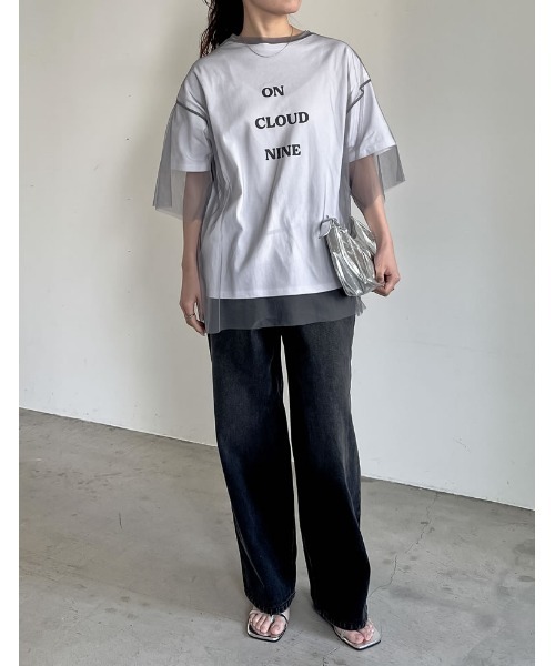 Re:EDIT（リエディ）の「[2点セット]ロゴTシャツ×チュールTシャツアンサンブル（Tシャツ/カットソー・レディース・オフホワイト/ブラック/グレー・FREE）」の15枚目の写真