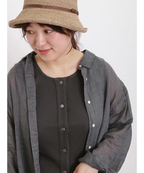 Samansa Mos2（サマンサ モスモス）の「テレコ前あきノースリーブ（Tシャツ/カットソー・レディース・チャコールグレー/ダークブラウン/キナリ/イエロー・F）」の3枚目の写真