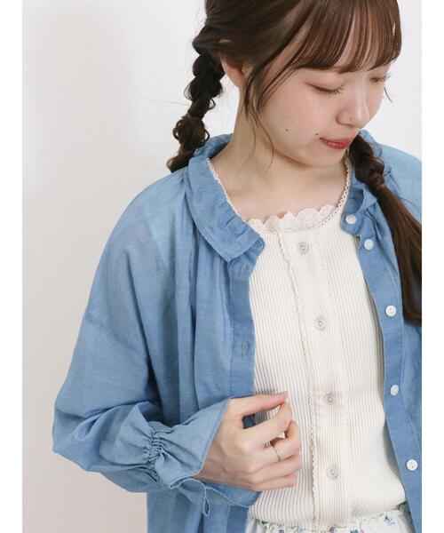 Samansa Mos2（サマンサ モスモス）の「テレコ前あきノースリーブ（Tシャツ/カットソー・レディース・チャコールグレー/ダークブラウン/キナリ/イエロー・F）」の2枚目の写真