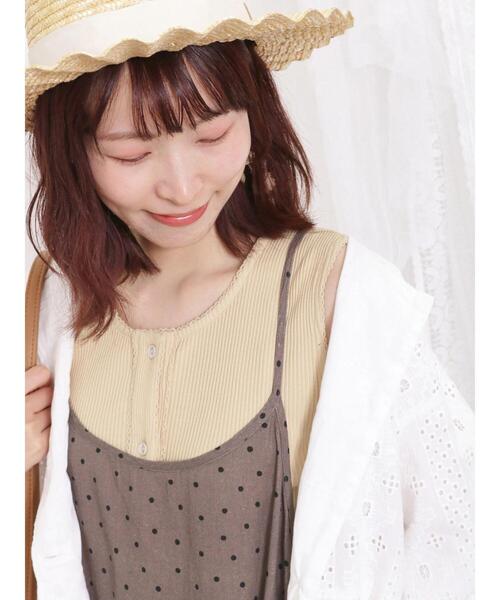 Samansa Mos2（サマンサ モスモス）の「テレコ前あきノースリーブ（Tシャツ/カットソー・レディース・チャコールグレー/ダークブラウン/キナリ/イエロー・F）」の17枚目の写真