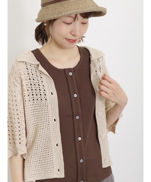 Samansa Mos2（サマンサ モスモス）の「テレコ前あきノースリーブ（Tシャツ/カットソー・レディース・チャコールグレー/ダークブラウン/キナリ/イエロー・F）」の5枚目の写真