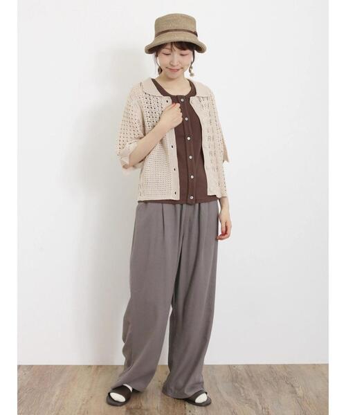 Samansa Mos2（サマンサ モスモス）の「テレコ前あきノースリーブ（Tシャツ/カットソー・レディース・チャコールグレー/ダークブラウン/キナリ/イエロー・F）」の8枚目の写真