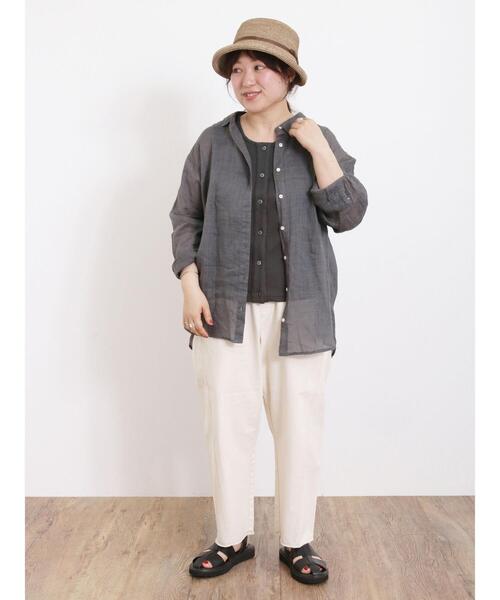 Samansa Mos2（サマンサ モスモス）の「テレコ前あきノースリーブ（Tシャツ/カットソー・レディース・チャコールグレー/ダークブラウン/キナリ/イエロー・F）」の12枚目の写真