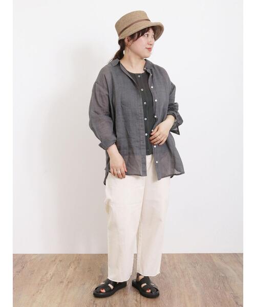 Samansa Mos2（サマンサ モスモス）の「テレコ前あきノースリーブ（Tシャツ/カットソー・レディース・チャコールグレー/ダークブラウン/キナリ/イエロー・F）」の13枚目の写真