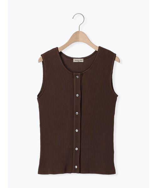 Samansa Mos2（サマンサ モスモス）の「テレコ前あきノースリーブ（Tシャツ/カットソー・レディース・チャコールグレー/ダークブラウン/キナリ/イエロー・F）」の16枚目の写真