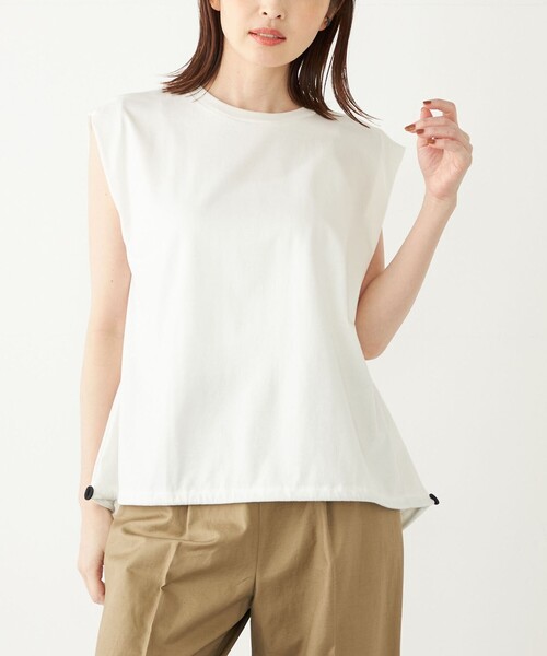 SHIPS Colors(シップス カラーズ)の「SHIPS Colors:〈洗濯機可能〉ドロスト タンクトップ(Tシャツ/カットソー・レディース・オフホワイト/ナチュラル/カーキ/ブラック/オリーブ・ONE SIZE)」の2枚目の写真