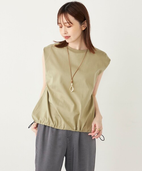 SHIPS Colors(シップス カラーズ)の「SHIPS Colors:〈洗濯機可能〉ドロスト タンクトップ(Tシャツ/カットソー・レディース・オフホワイト/ナチュラル/カーキ/ブラック/オリーブ・ONE SIZE)」の1枚目の写真