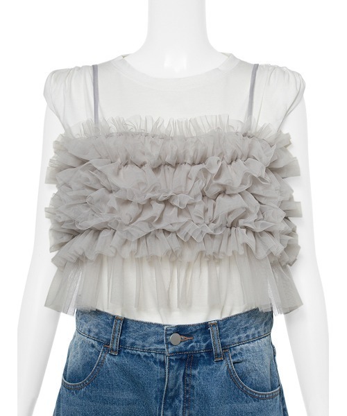 emmi（エミ）の「チュールビスチェ（キャミソール・レディース・ライトグレー/ブラック・FREE）」の18枚目の写真