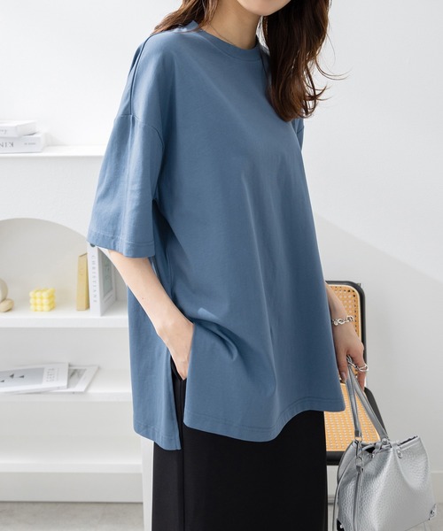 CHAN ME(チャンミ)の「汗ジミ防止ビッグシルエットTシャツ(Tシャツ/カットソー・レディース・チャコールグレー/カーキ/テラコッタ/ブルー・MEDIUM/LARGE/X-LARGE)」の4枚目の写真