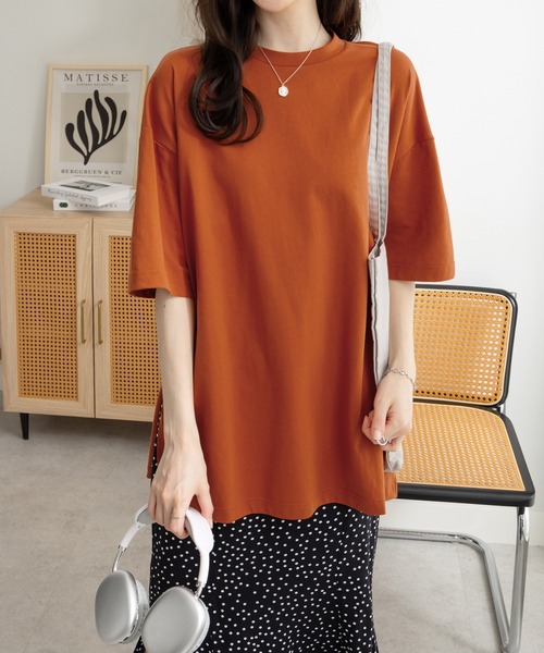 CHAN ME(チャンミ)の「汗ジミ防止ビッグシルエットTシャツ(Tシャツ/カットソー・レディース・チャコールグレー/カーキ/テラコッタ/ブルー・MEDIUM/LARGE/X-LARGE)」の9枚目の写真