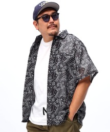 B&T CLUB（ビーティークラブ）の「B＆T CLUB 半袖 メッシュシャツ 総柄プリント ポケット付き 大きいサイズ メンズ（シャツ/ブラウス・メンズ）」