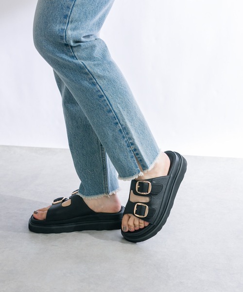 RIVE DROITE(リヴドロワ)の「MOHI(モヒ)/Wバックルサンダル(サンダル・レディース・ブラック・37/36/38)」の1枚目の写真