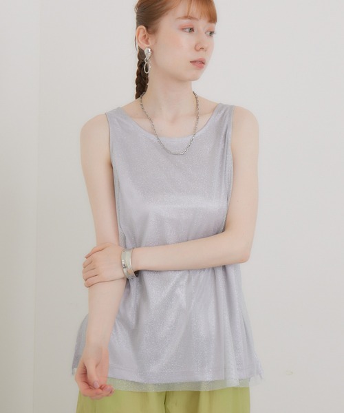 CLOCHE（クロシェ）の「cloche チュールレイヤードサテンタンク（タンクトップ・レディース・ベージュ/ホワイト/ブラック・FREE）」の2枚目の写真