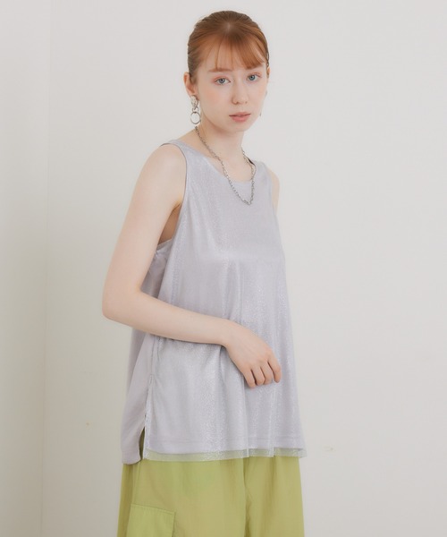 CLOCHE（クロシェ）の「cloche チュールレイヤードサテンタンク（タンクトップ・レディース・ベージュ/ホワイト/ブラック・FREE）」の10枚目の写真