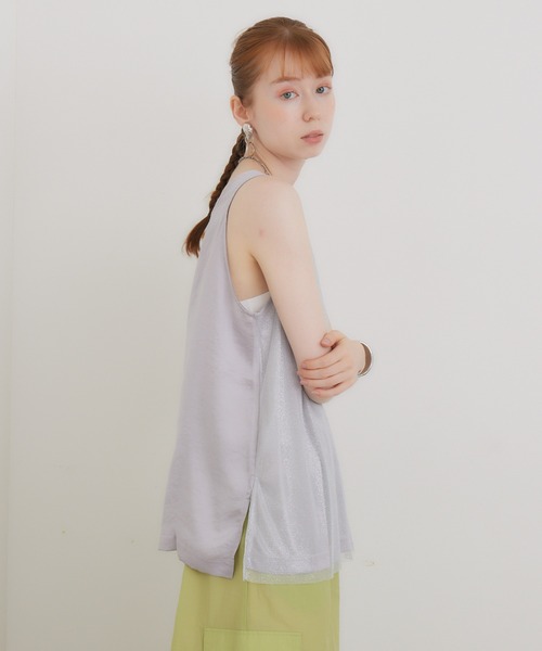 CLOCHE（クロシェ）の「cloche チュールレイヤードサテンタンク（タンクトップ・レディース・ベージュ/ホワイト/ブラック・FREE）」の12枚目の写真