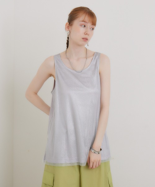 CLOCHE（クロシェ）の「cloche チュールレイヤードサテンタンク（タンクトップ・レディース・ベージュ/ホワイト/ブラック・FREE）」の13枚目の写真