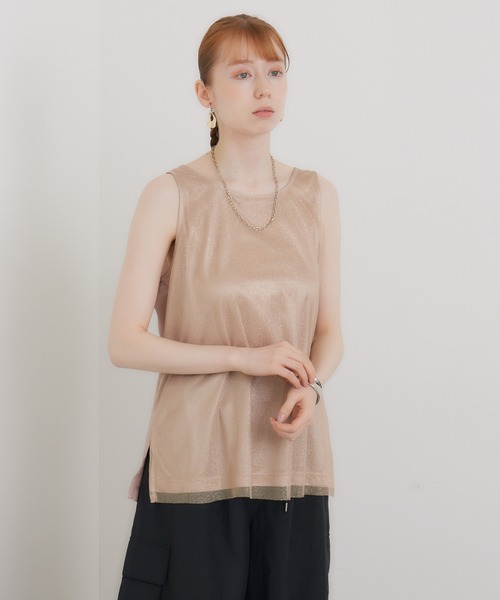 CLOCHE（クロシェ）の「cloche チュールレイヤードサテンタンク（タンクトップ・レディース・ベージュ/ホワイト/ブラック・FREE）」の4枚目の写真