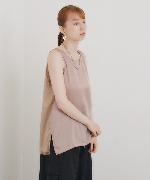 CLOCHE（クロシェ）の「cloche チュールレイヤードサテンタンク（タンクトップ・レディース・ベージュ/ホワイト/ブラック・FREE）」の7枚目の写真