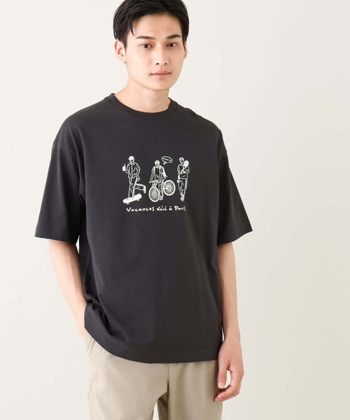 a.v.v(アーヴェヴェ)の「【ucaU×a.v.vコラボ】イラストワイドシルエットTシャツ(Tシャツ/カットソー・メンズ・チャコールグレー/ホワイト・46/48/50)」の11枚目の写真