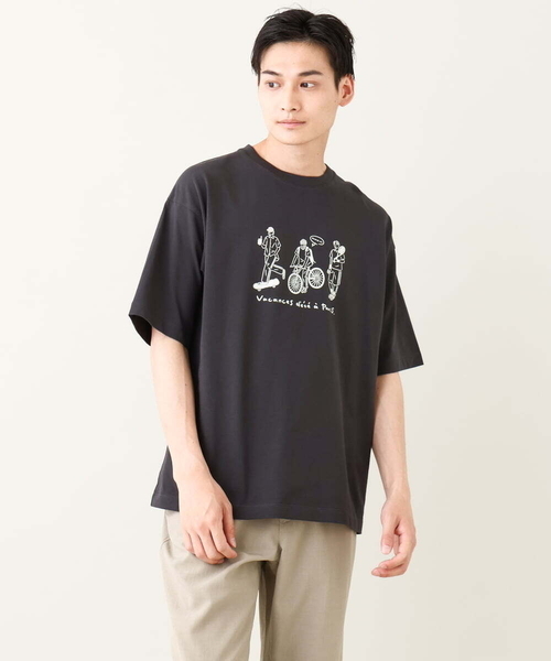 a.v.v(アーヴェヴェ)の「【ucaU×a.v.vコラボ】イラストワイドシルエットTシャツ(Tシャツ/カットソー・メンズ・チャコールグレー/ホワイト・46/48/50)」の12枚目の写真
