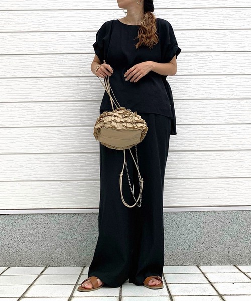 Q（キュー）の「ポリエステルコットンセミワイドパンツ（その他パンツ・レディース・ブルー/ブラック・MEDIUM）」の8枚目の写真