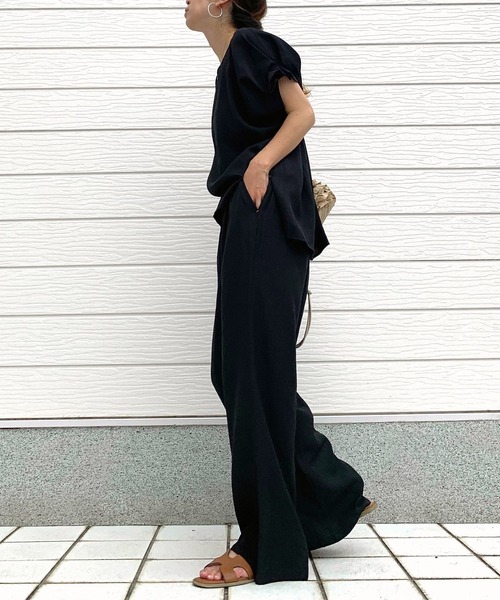 Q（キュー）の「ポリエステルコットンセミワイドパンツ（その他パンツ・レディース・ブルー/ブラック・MEDIUM）」の9枚目の写真