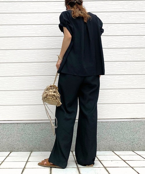 Q（キュー）の「ポリエステルコットンセミワイドパンツ（その他パンツ・レディース・ブルー/ブラック・MEDIUM）」の10枚目の写真