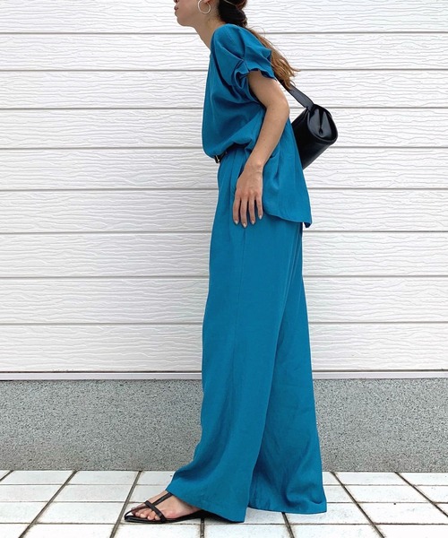 Q（キュー）の「ポリエステルコットンセミワイドパンツ（その他パンツ・レディース・ブルー/ブラック・MEDIUM）」の12枚目の写真