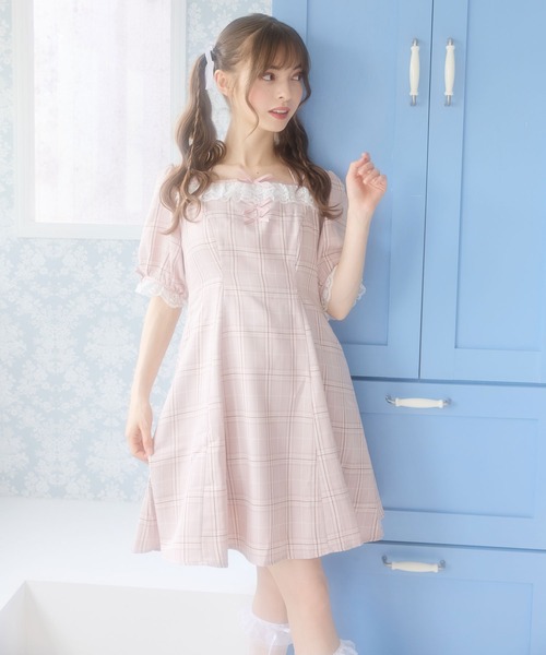 fioliliy コットンレースホルターネックワンピース　ピンク　値下不可 Cotton Lace Halter Neck Dress | Puff designs パフデザインズ