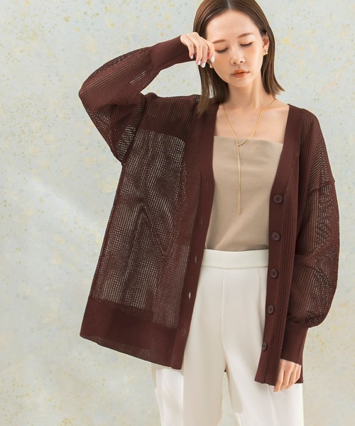 URBAN RESEARCH ROSSO WOMEN(アーバンリサーチ ロッソ)の「メッシュ編みカーディガン(カーディガン/ボレロ・レディース・ブラウン系その他/ホワイト・FREE)」の2枚目の写真