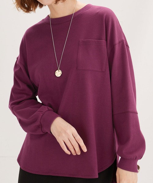 BELLUNA PLUS(ベルーナ)の「吸湿発熱ポンチ素材袖切替プルオーバー(Tシャツ/カットソー・レディース・チャコール/グレイッシュベージュ/ライム/パープル系その他・X-LARGE/LARGE/MEDIUM)」の4枚目の写真