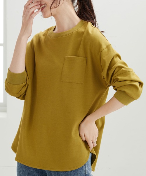 BELLUNA PLUS(ベルーナ)の「吸湿発熱ポンチ素材袖切替プルオーバー(Tシャツ/カットソー・レディース・チャコール/グレイッシュベージュ/ライム/パープル系その他・X-LARGE/LARGE/MEDIUM)」の1枚目の写真