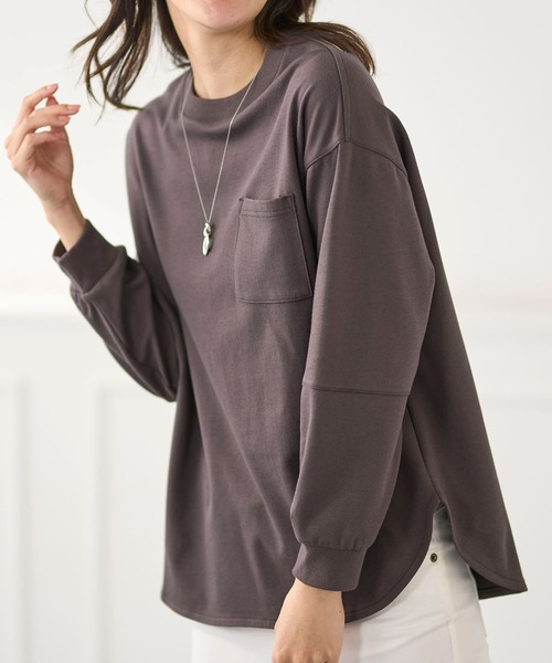 BELLUNA PLUS(ベルーナ)の「吸湿発熱ポンチ素材袖切替プルオーバー(Tシャツ/カットソー・レディース・チャコール/グレイッシュベージュ/ライム/パープル系その他・X-LARGE/LARGE/MEDIUM)」の6枚目の写真