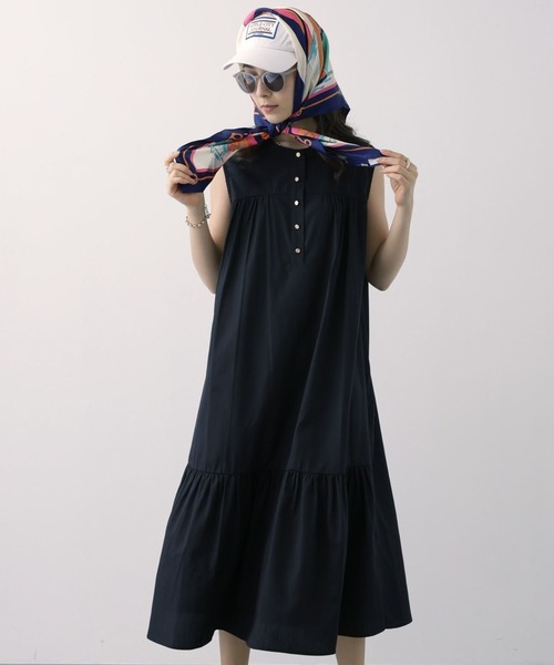 saloon（サルーン）の「SALOON(サルーン)/T/Cヘンリーギャザー切り替えワンピース【手洗い可】（ワンピース・レディース・オレンジ/ブラック・FREE）」の2枚目の写真