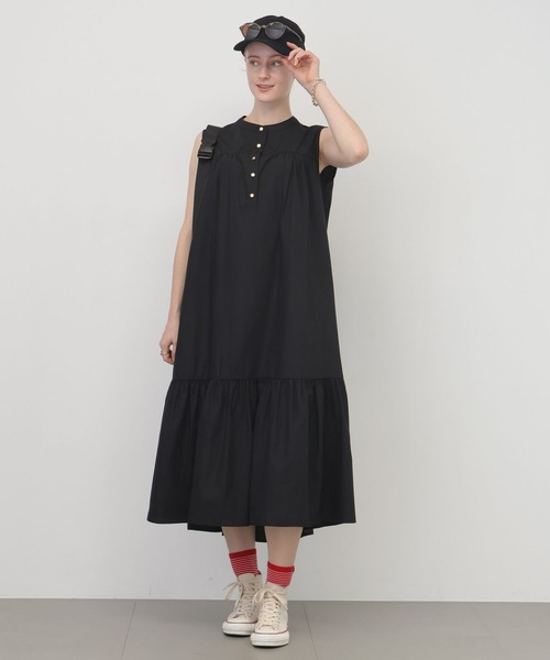 saloon（サルーン）の「SALOON(サルーン)/T/Cヘンリーギャザー切り替えワンピース【手洗い可】（ワンピース・レディース・オレンジ/ブラック・FREE）」の3枚目の写真