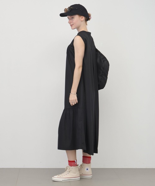 saloon（サルーン）の「SALOON(サルーン)/T/Cヘンリーギャザー切り替えワンピース【手洗い可】（ワンピース・レディース・オレンジ/ブラック・FREE）」の4枚目の写真