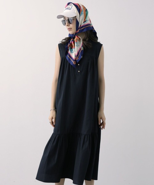 saloon（サルーン）の「SALOON(サルーン)/T/Cヘンリーギャザー切り替えワンピース【手洗い可】（ワンピース・レディース・オレンジ/ブラック・FREE）」の12枚目の写真