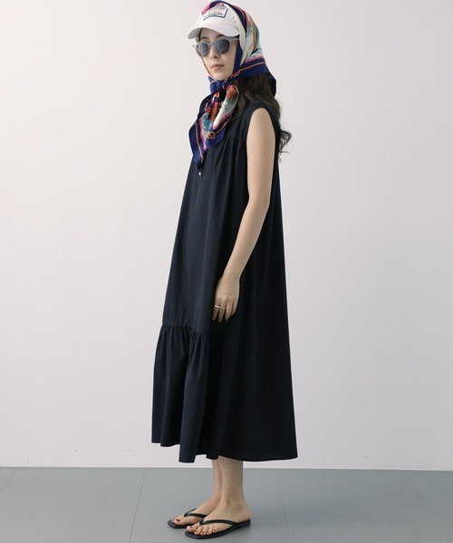 saloon（サルーン）の「SALOON(サルーン)/T/Cヘンリーギャザー切り替えワンピース【手洗い可】（ワンピース・レディース・オレンジ/ブラック・FREE）」の10枚目の写真