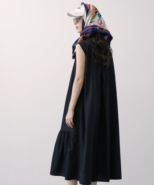 saloon（サルーン）の「SALOON(サルーン)/T/Cヘンリーギャザー切り替えワンピース【手洗い可】（ワンピース・レディース・オレンジ/ブラック・FREE）」の13枚目の写真