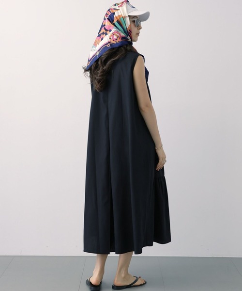 saloon（サルーン）の「SALOON(サルーン)/T/Cヘンリーギャザー切り替えワンピース【手洗い可】（ワンピース・レディース・オレンジ/ブラック・FREE）」の11枚目の写真