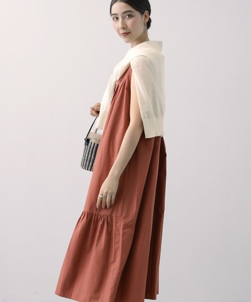 saloon（サルーン）の「SALOON(サルーン)/T/Cヘンリーギャザー切り替えワンピース【手洗い可】（ワンピース・レディース・オレンジ/ブラック・FREE）」の19枚目の写真