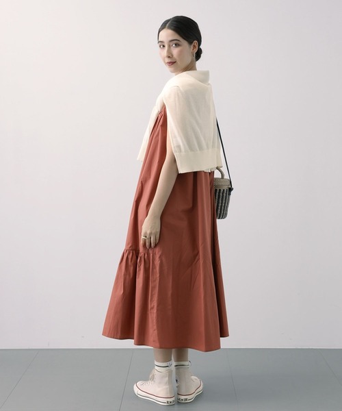 saloon（サルーン）の「SALOON(サルーン)/T/Cヘンリーギャザー切り替えワンピース【手洗い可】（ワンピース・レディース・オレンジ/ブラック・FREE）」の16枚目の写真