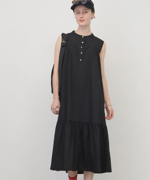 saloon（サルーン）の「SALOON(サルーン)/T/Cヘンリーギャザー切り替えワンピース【手洗い可】（ワンピース・レディース・オレンジ/ブラック・FREE）」の7枚目の写真