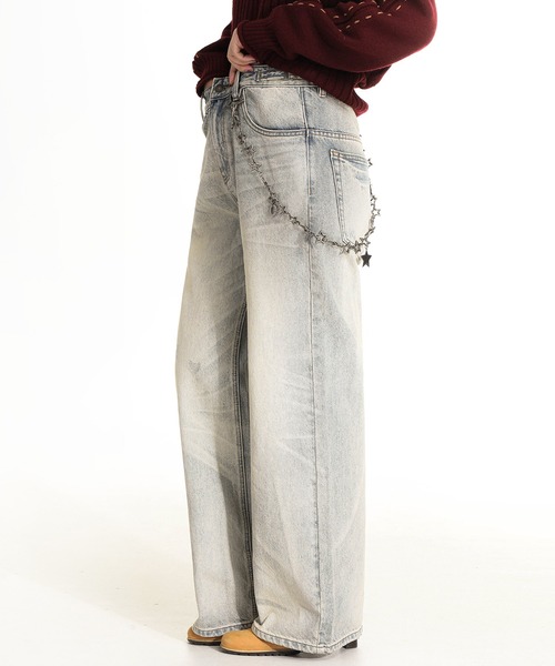MASONPRINCE（メイソンプリンス）の「ワイドシルエット 色落ち加工 サイドベルト デニムパンツ NZK6204【MASONPRINCE】（デニムパンツ・メンズ・グレー系その他・S/M/L/XL）」の9枚目の写真