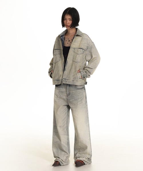 MASONPRINCE（メイソンプリンス）の「ワイドシルエット 色落ち加工 サイドベルト デニムパンツ NZK6204【MASONPRINCE】（デニムパンツ・メンズ・グレー系その他・S/M/L/XL）」の6枚目の写真