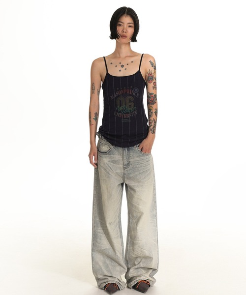 MASONPRINCE（メイソンプリンス）の「ワイドシルエット 色落ち加工 サイドベルト デニムパンツ NZK6204【MASONPRINCE】（デニムパンツ・メンズ・グレー系その他・S/M/L/XL）」の5枚目の写真