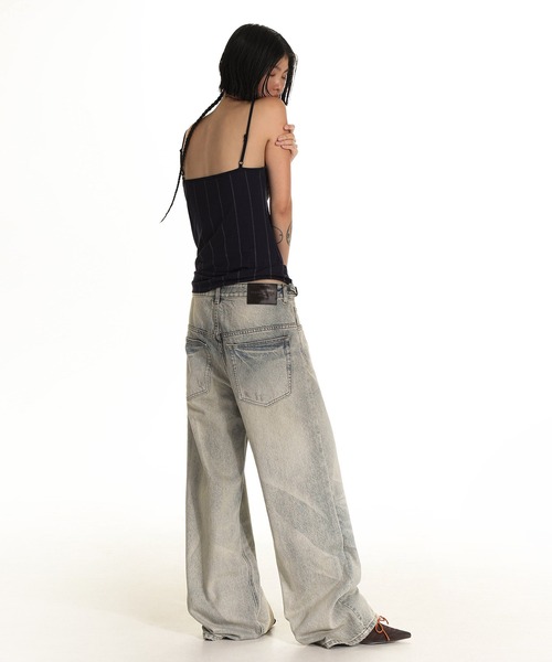 MASONPRINCE（メイソンプリンス）の「ワイドシルエット 色落ち加工 サイドベルト デニムパンツ NZK6204【MASONPRINCE】（デニムパンツ・メンズ・グレー系その他・S/M/L/XL）」の2枚目の写真