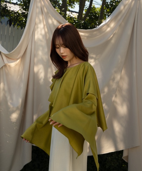 mideal（マイディール）の「satin frill dolman blouse / サテンフリルドルマンブラウス（シャツ/ブラウス・レディース・ピンク/グリーン・FREE）」の4枚目の写真
