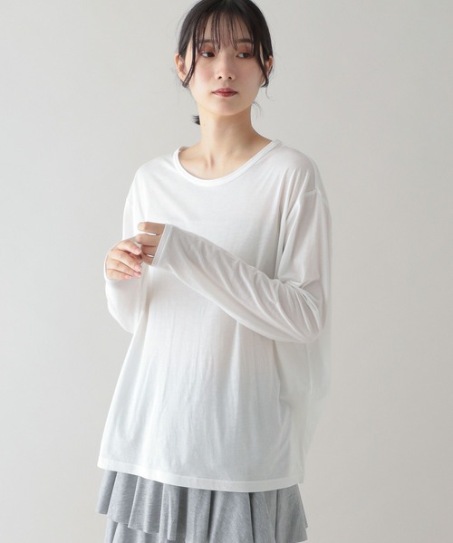 studio CLIP（スタディオクリップ）の「《natural by clip》シアーカットロングスリーブプルオーバー（Tシャツ/カットソー・レディース・ライトブルー/ブラック/ライトグレー/オフホワイト・FREE）」の5枚目の写真