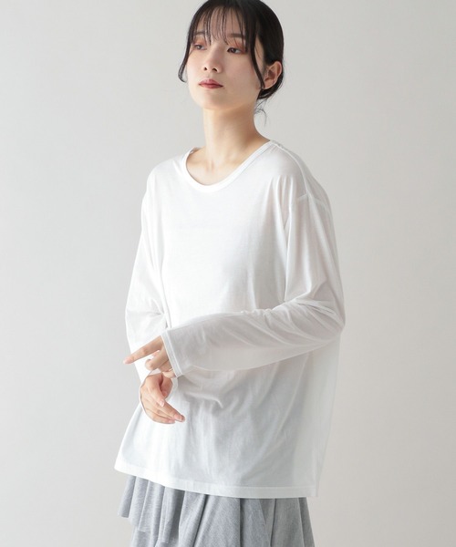 studio CLIP（スタディオクリップ）の「《natural by clip》シアーカットロングスリーブプルオーバー（Tシャツ/カットソー・レディース・ライトブルー/ブラック/ライトグレー/オフホワイト・FREE）」の6枚目の写真